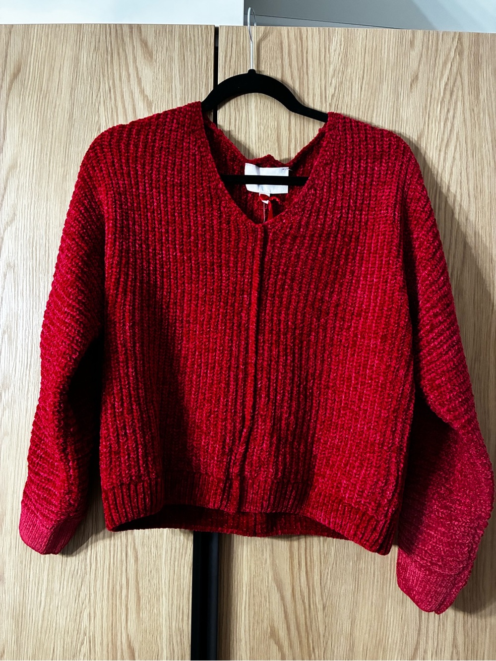 Pink Rose Red Ribbed V-Neck Sweater